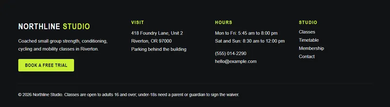 Preview of the Fitness studio footer template