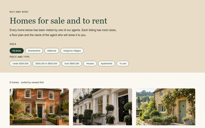 Preview of the Real estate listings page template