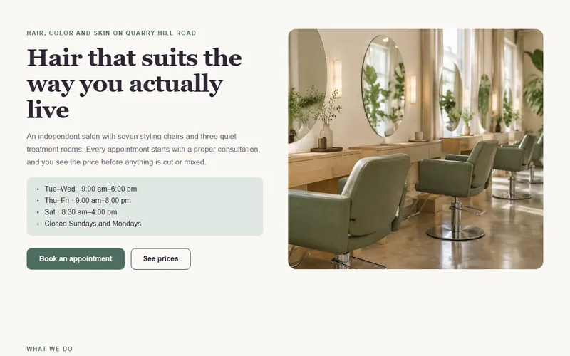 Preview of the Beauty salon website kit home page